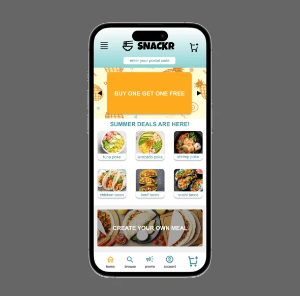 Snackr app hi-fi prototype